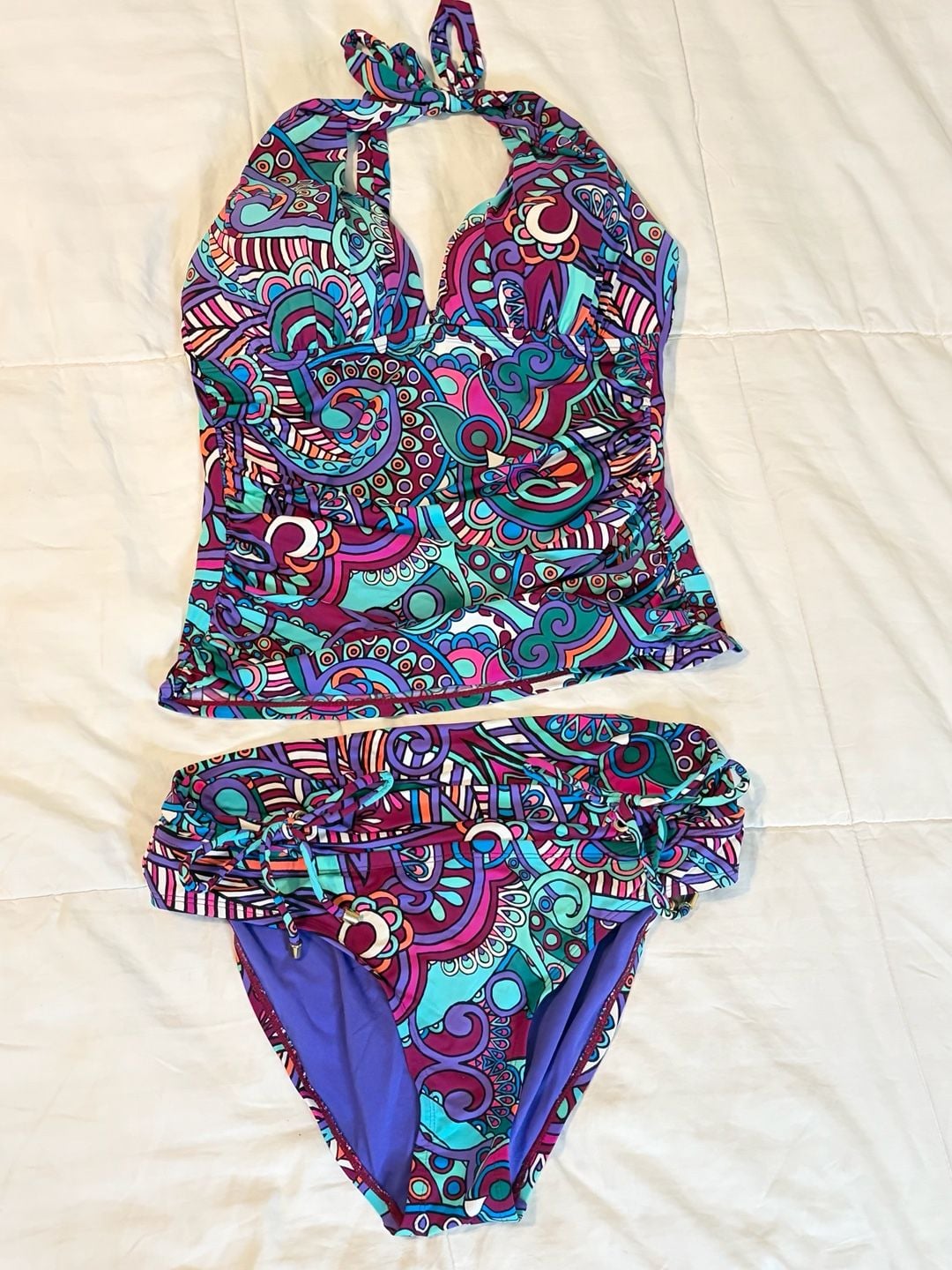 Gibson & Latimer Tankini Swimsuit Set Size M Multicolor Paisley Halter BOHO 3