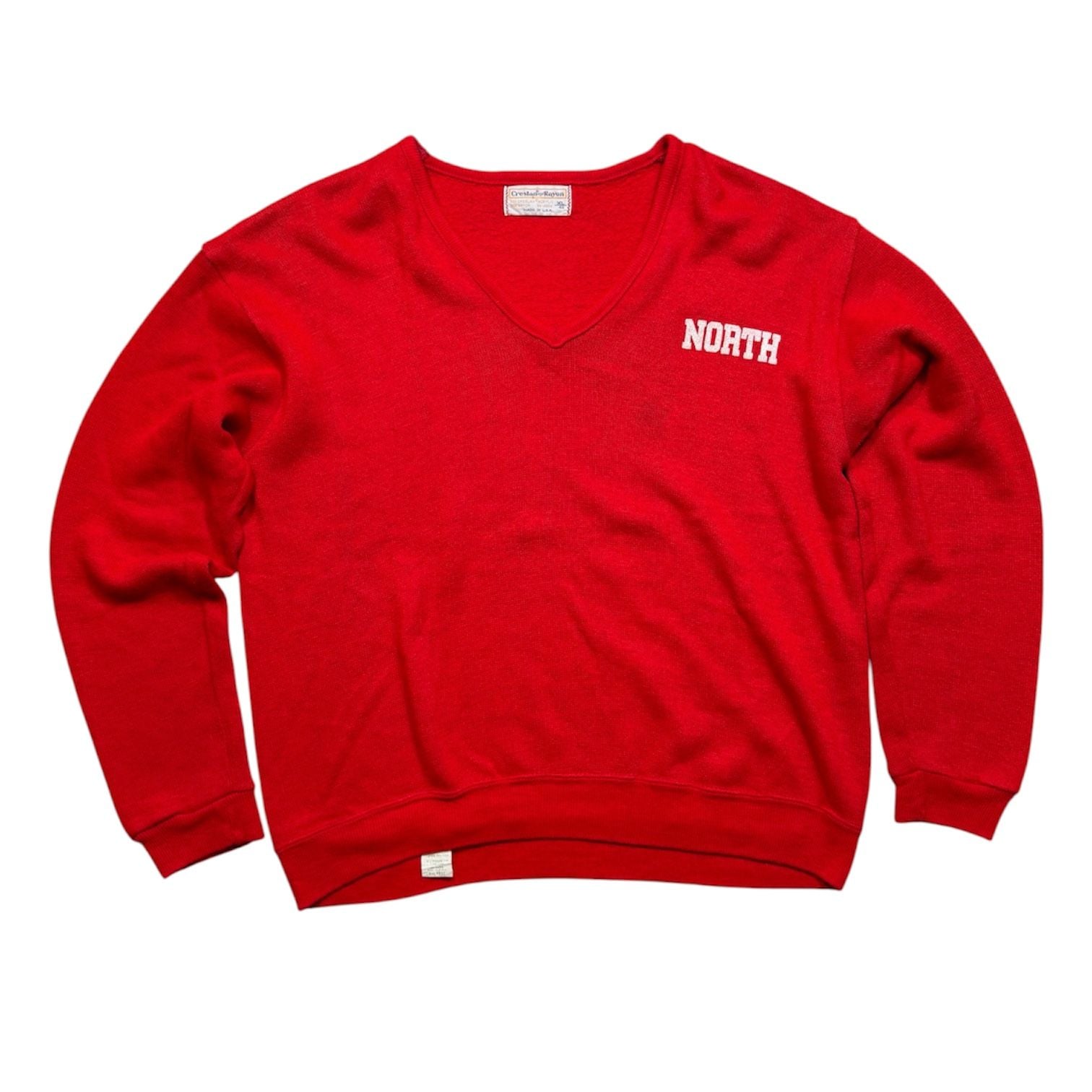 Vintage Creslan And Rayon V-Neck Sweater Size XL Red North 2