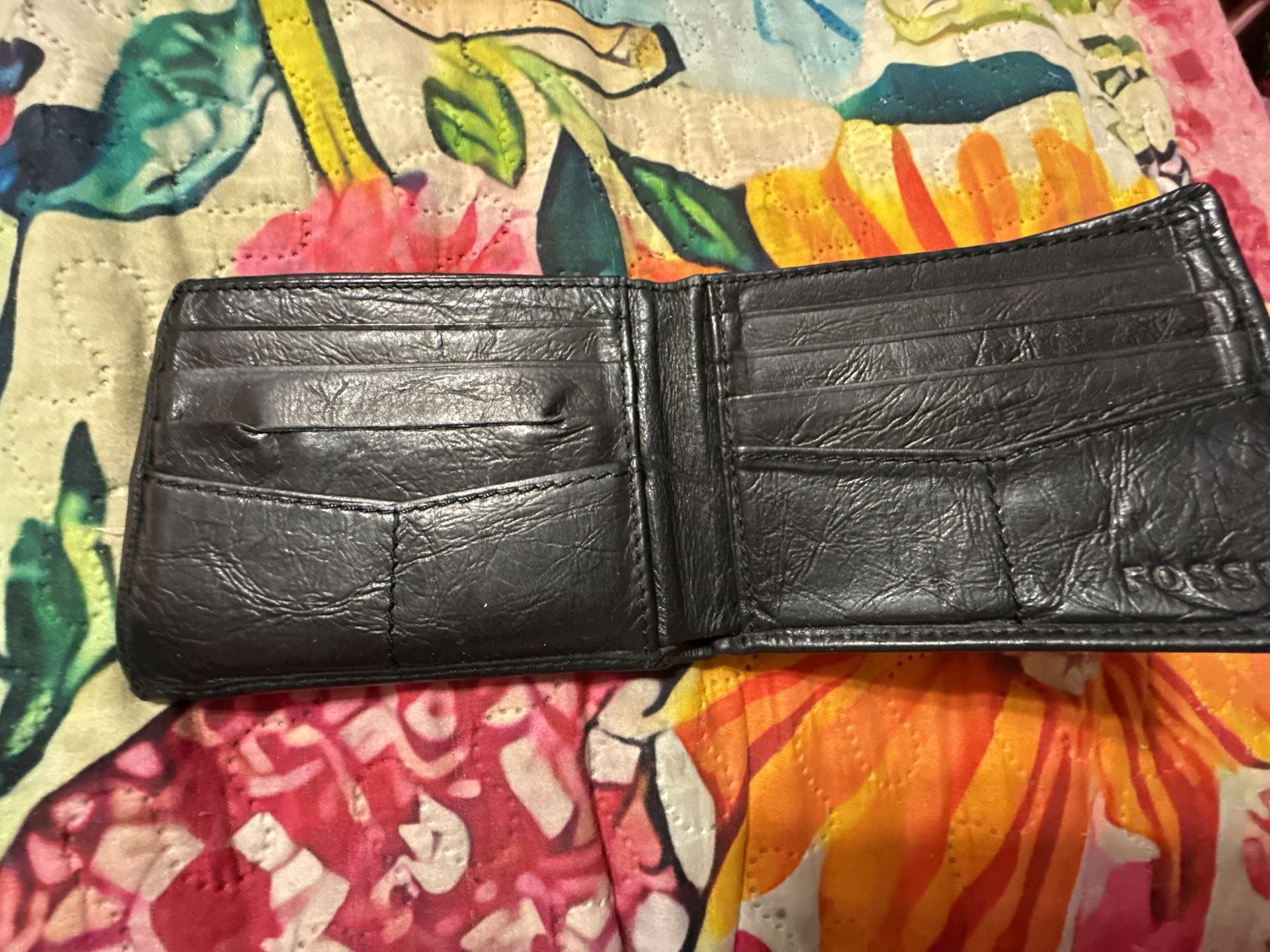 Fossil Men's Black Leather Bifold Wallet Card Holder 5