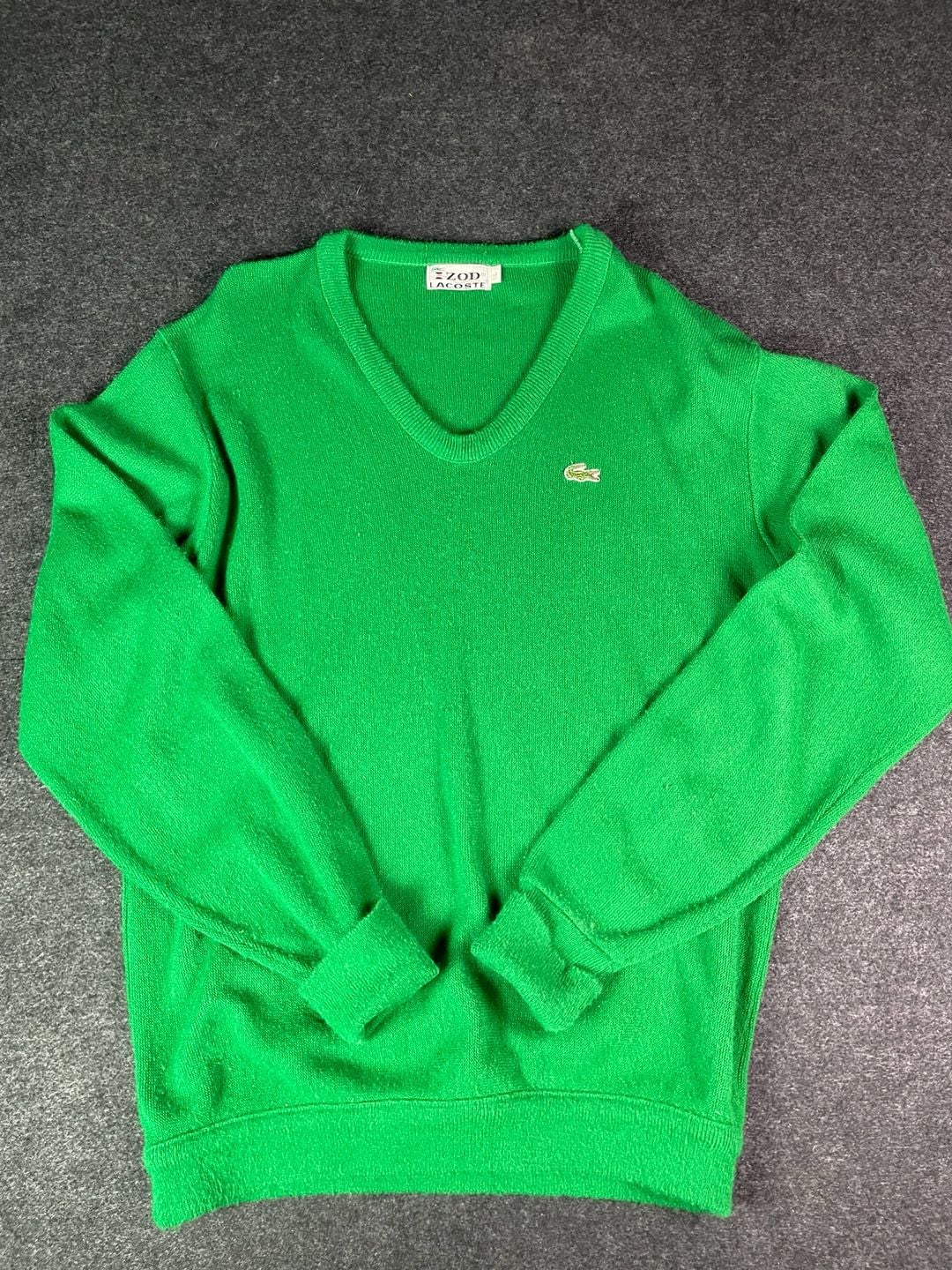 Izod Lacoste V-Neck Sweater Size L Green Vintage Acrylic Pullover 2