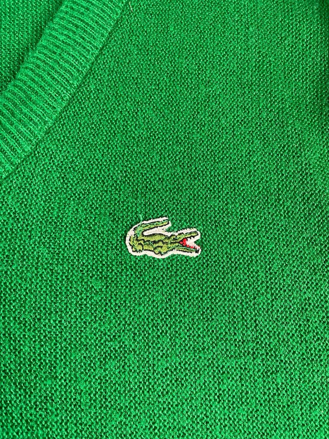 Izod Lacoste V-Neck Sweater Size L Green Vintage Acrylic Pullover 6