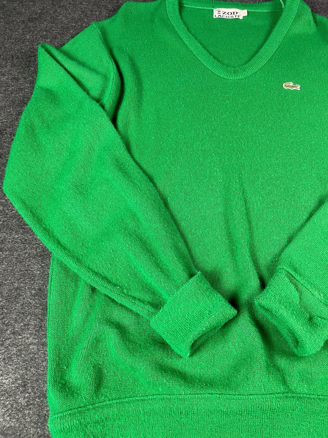 Izod Lacoste V-Neck Sweater Size L Green Vintage Acrylic Pullover 7