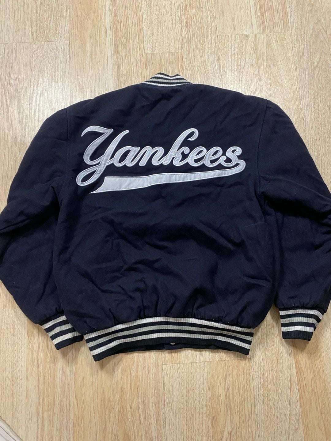 JH Design New York Yankees Reversible Varsity Jacket Navy Wool 5