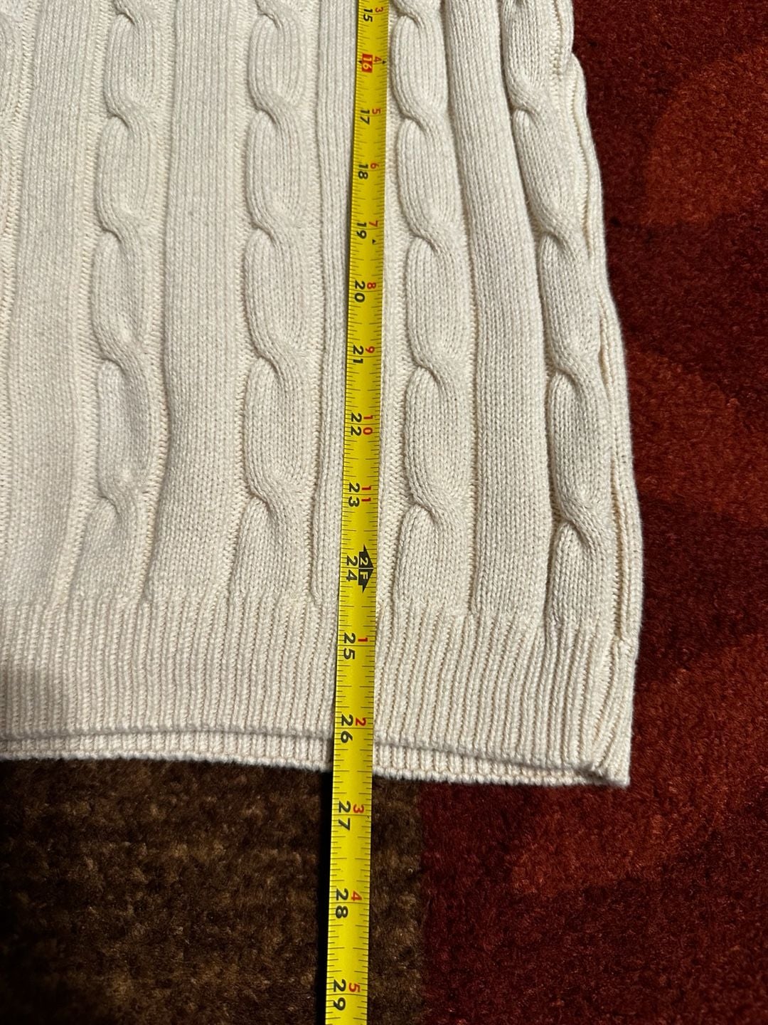 Cherokee Cable Knit V-Neck Sweater Size L Cream Cotton Acrylic 6