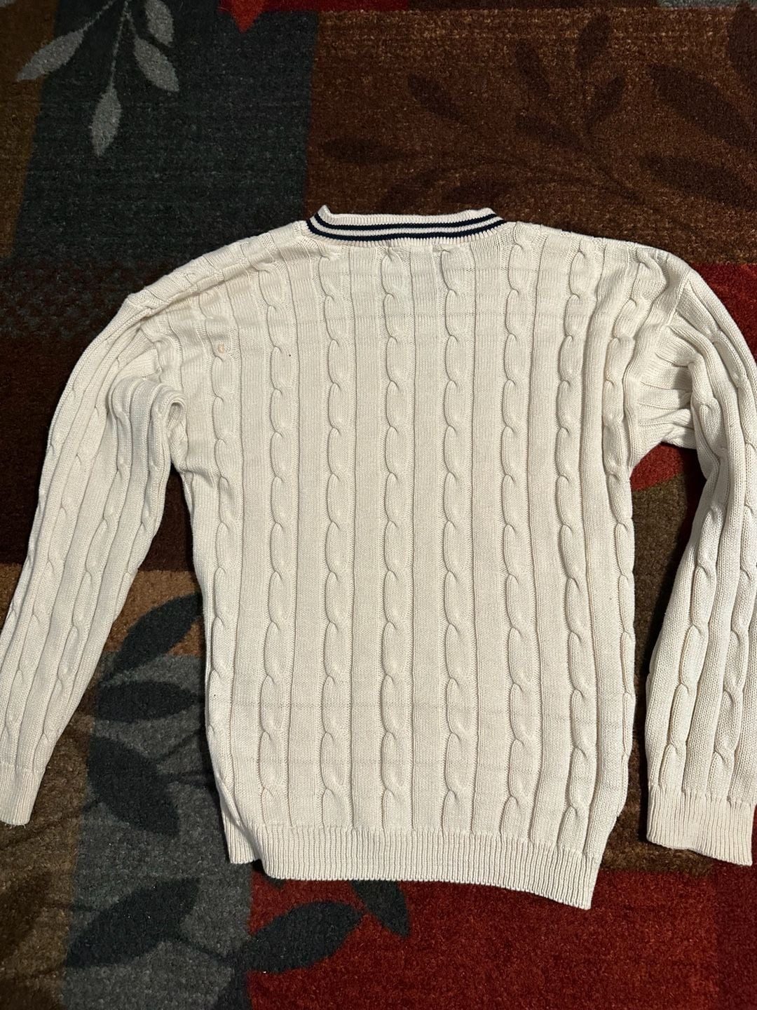 Cherokee Cable Knit V-Neck Sweater Size L Cream Cotton Acrylic 7