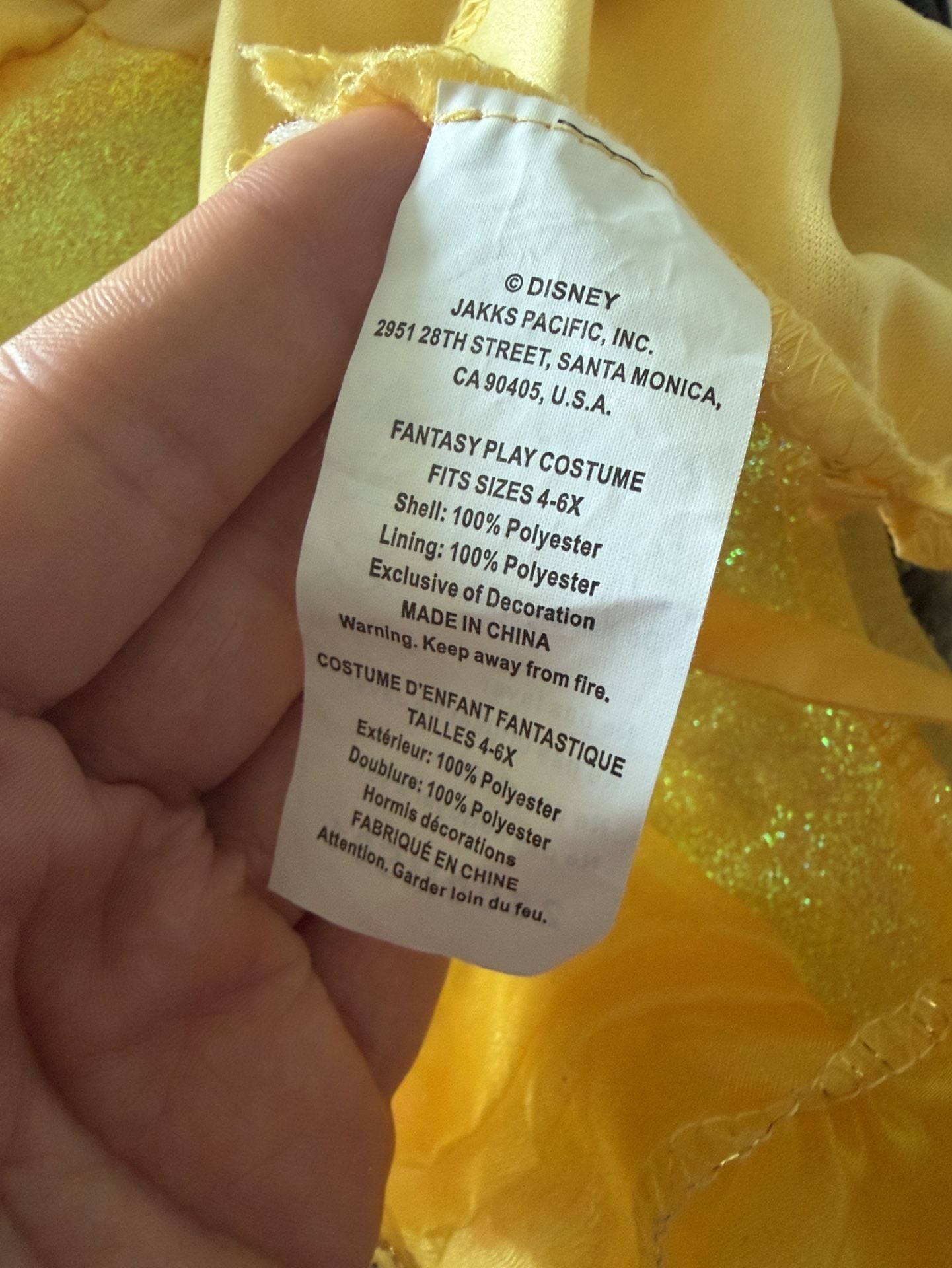 Disney Princess Belle Costume Dress Gold Glitter Rose 7