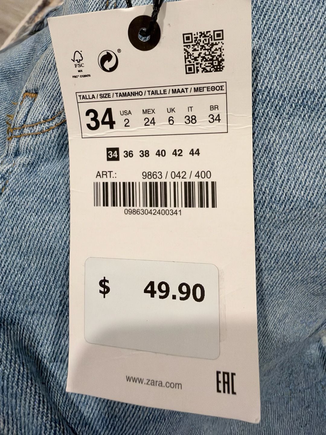 Zara The 80'S Skinny Size 2 Horizon Blue Jeans 7