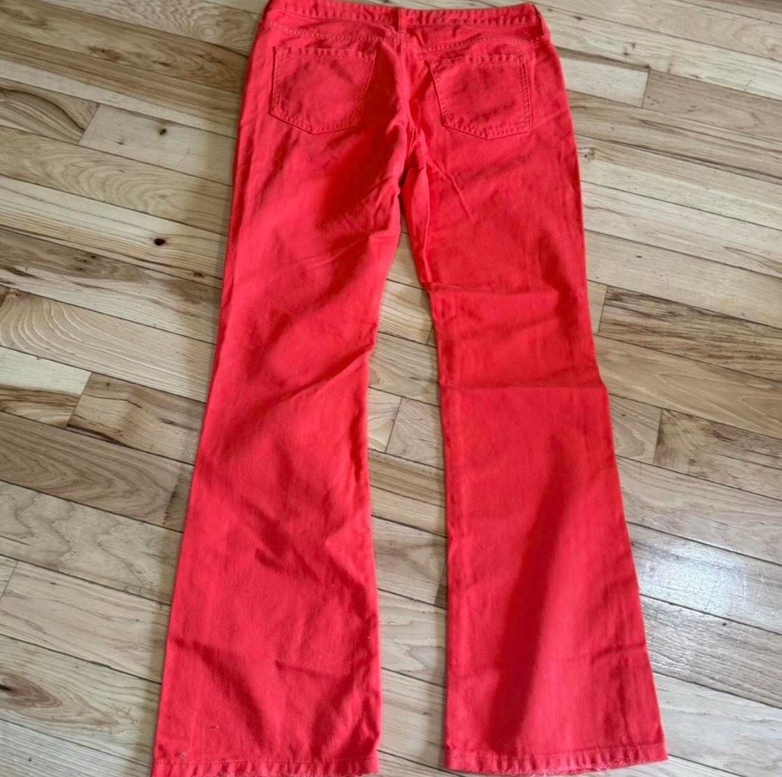 Fashion Nova Alex Distressed Dyed Stacked Slim Flare Jeans Size 32 Red 3