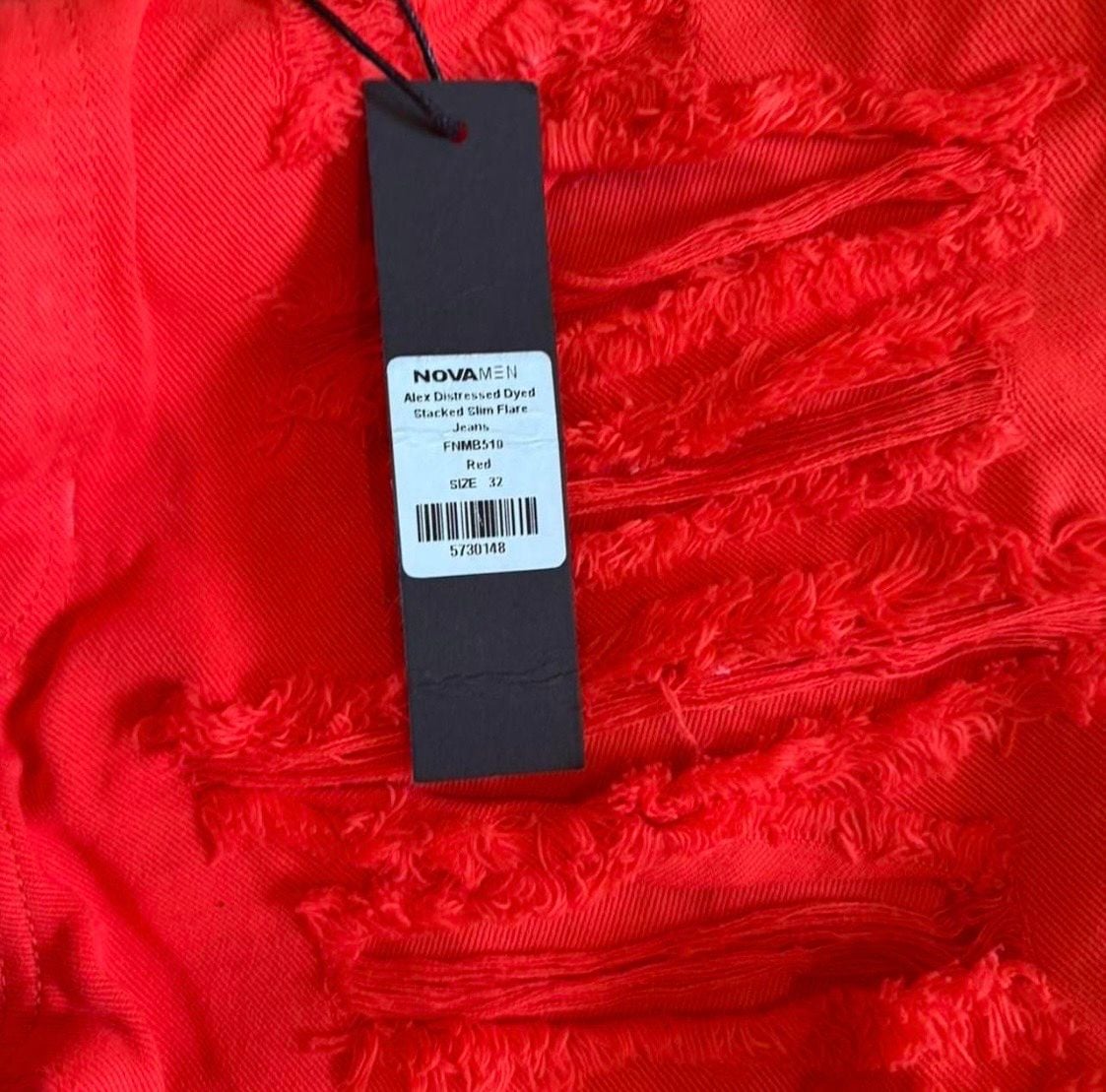 Fashion Nova Alex Distressed Dyed Stacked Slim Flare Jeans Size 32 Red 5