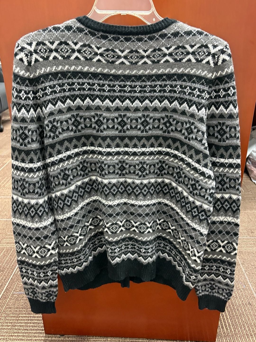 Eddie Bauer Fair Isle Cardigan Sweater Size L Gray Black Wool Blend 6