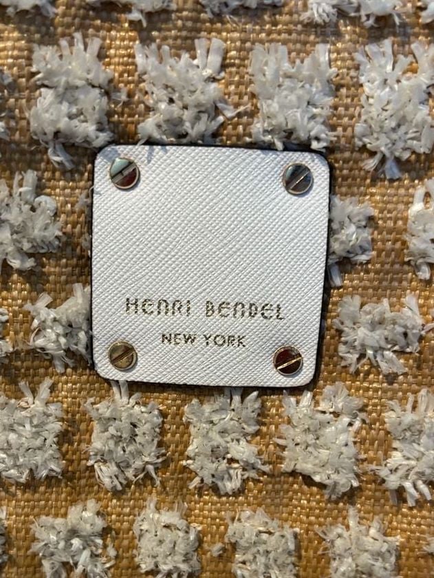 Henri Bendel Raffia Tote Bag Neutral Textured Straw White Leather 3