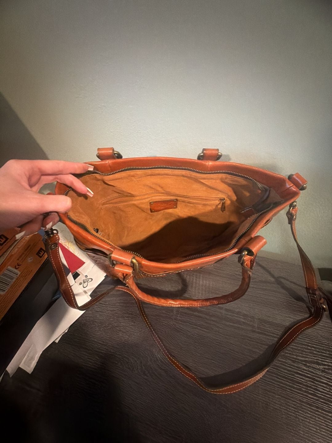 Patricia Nash Benvenuto Tooled Leather Shoulder Bag Tote Brown 3