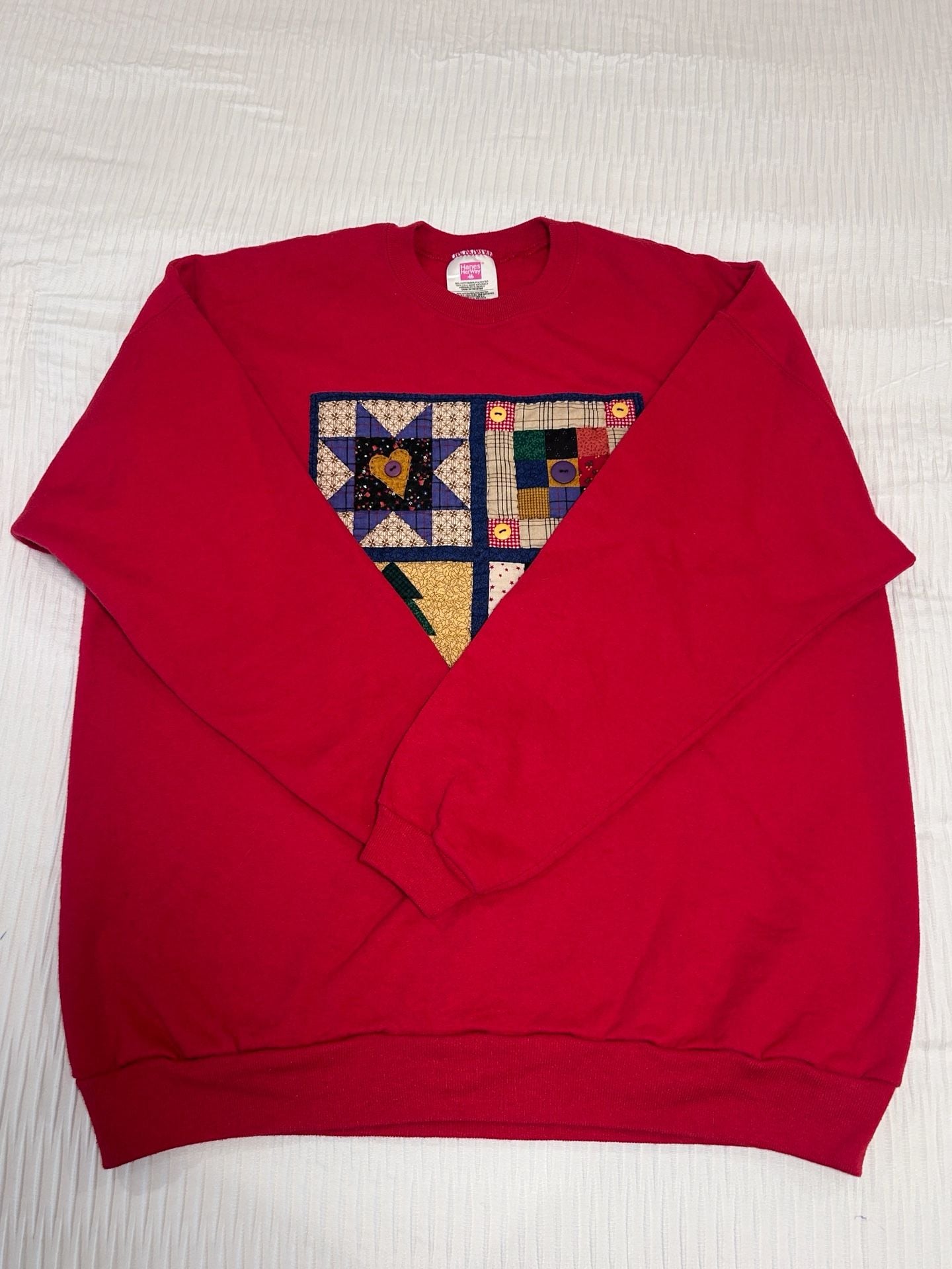 Hanes HerWay Quilted Applique Sweatshirt Size XL Red 3