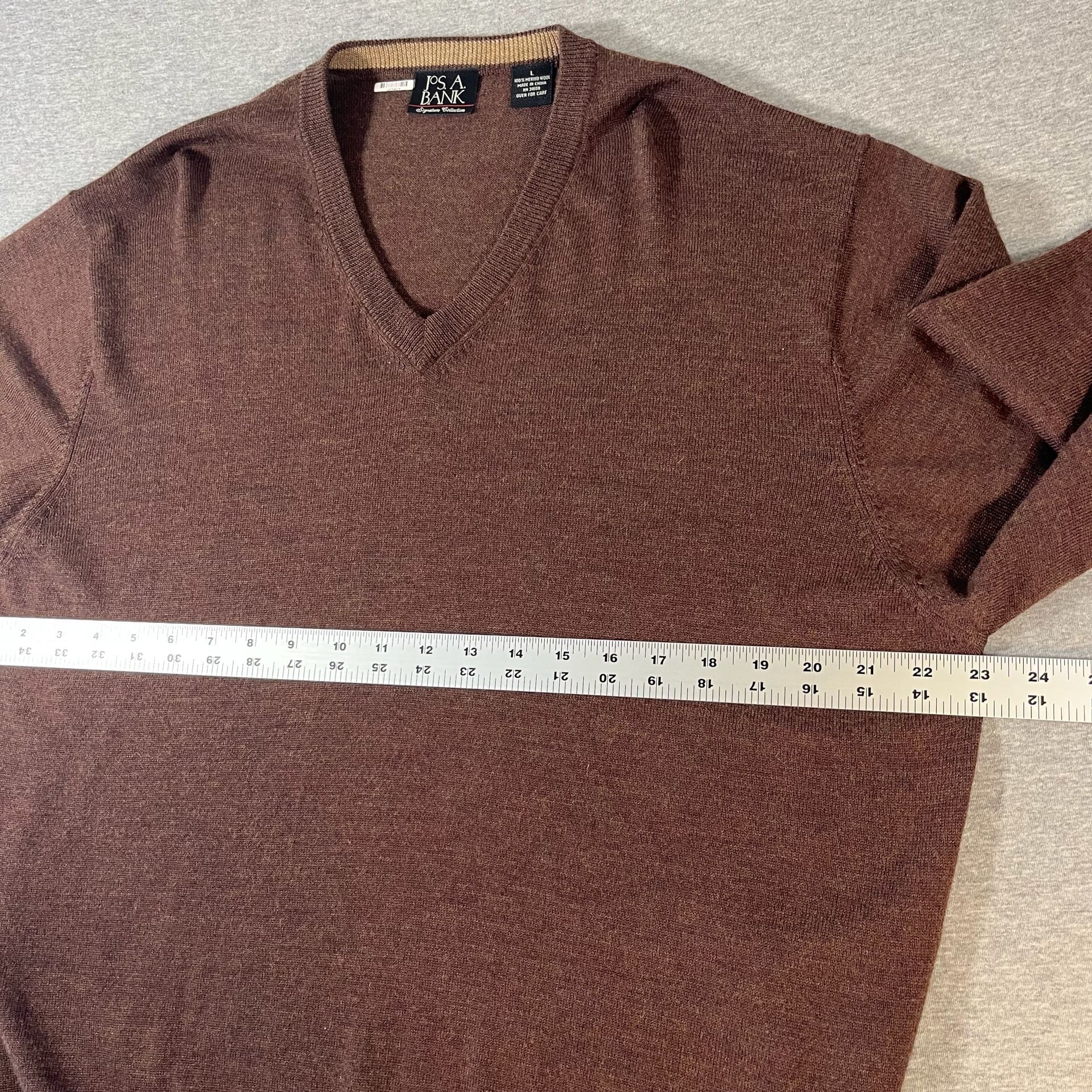 Jos A Bank Brown V-Neck Merino Wool Sweater Men’s Size L 3