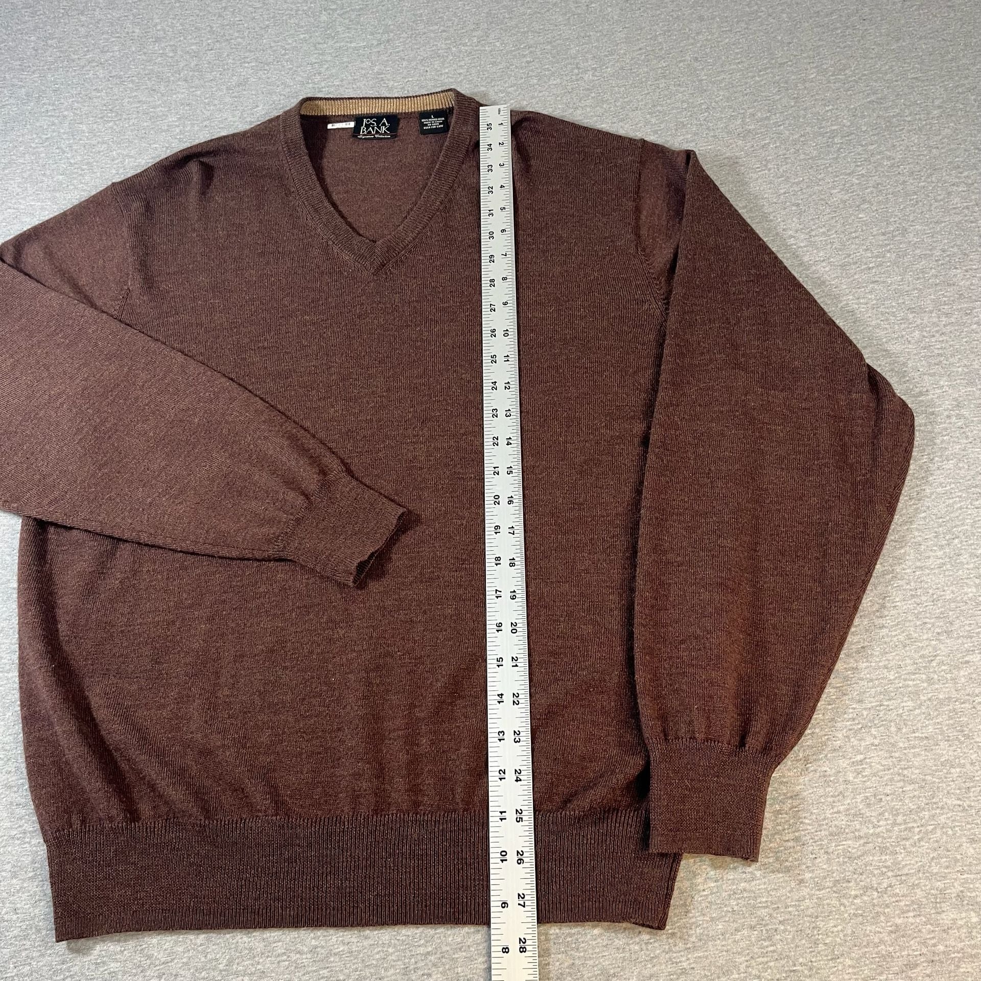 Jos A Bank Brown V-Neck Merino Wool Sweater Men’s Size L 4