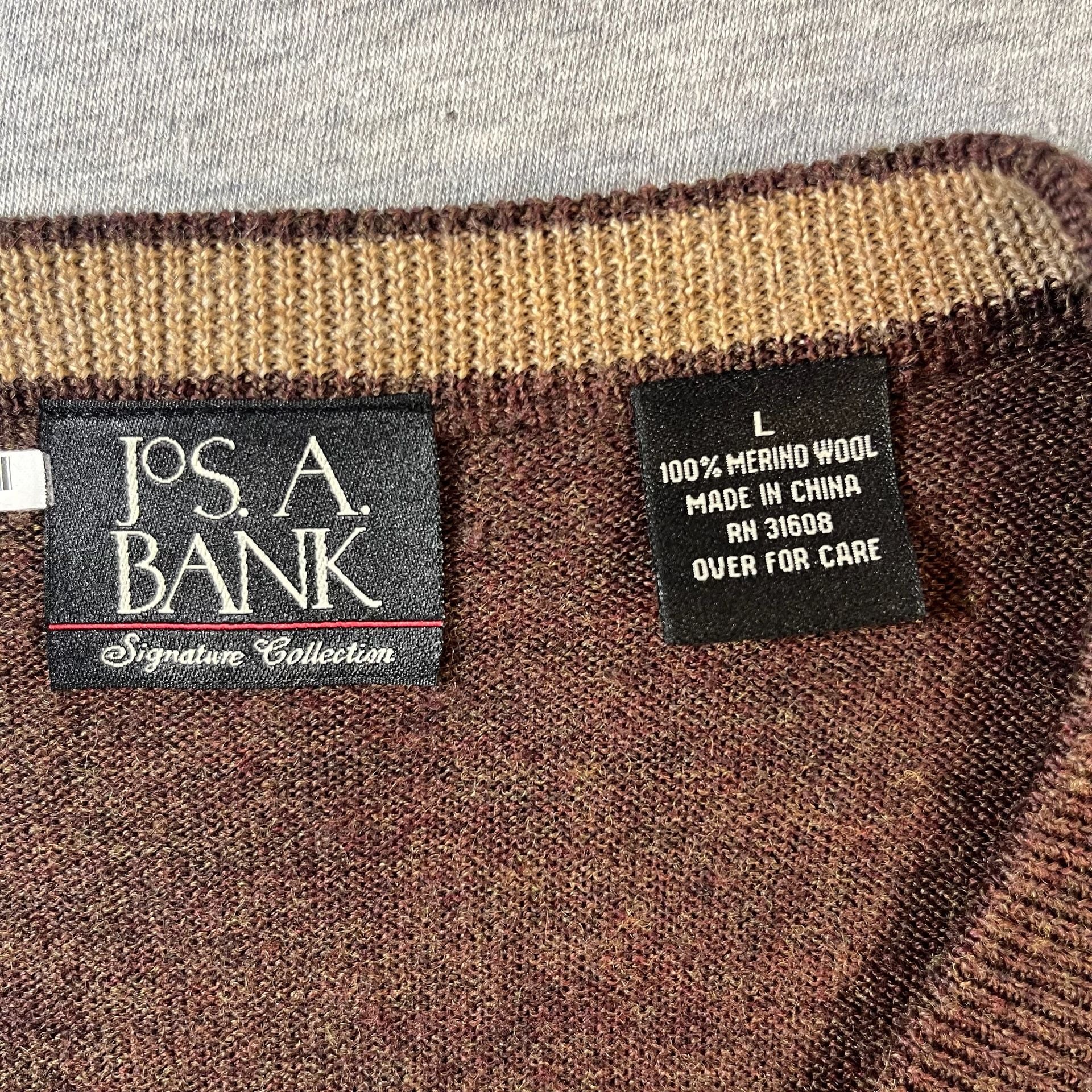 Jos A Bank Brown V-Neck Merino Wool Sweater Men’s Size L 7