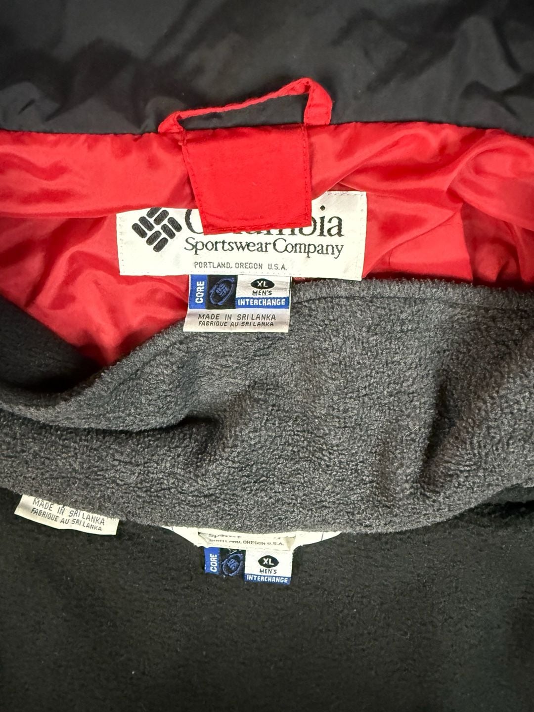 Columbia Core Interchange Jacket Size XL Red Black Colorblock#169 3