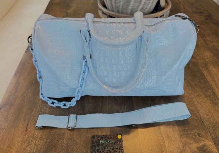 New Privata Celeste Croco Holdall Croc-Embossed
Weekender Duffle Bag 4