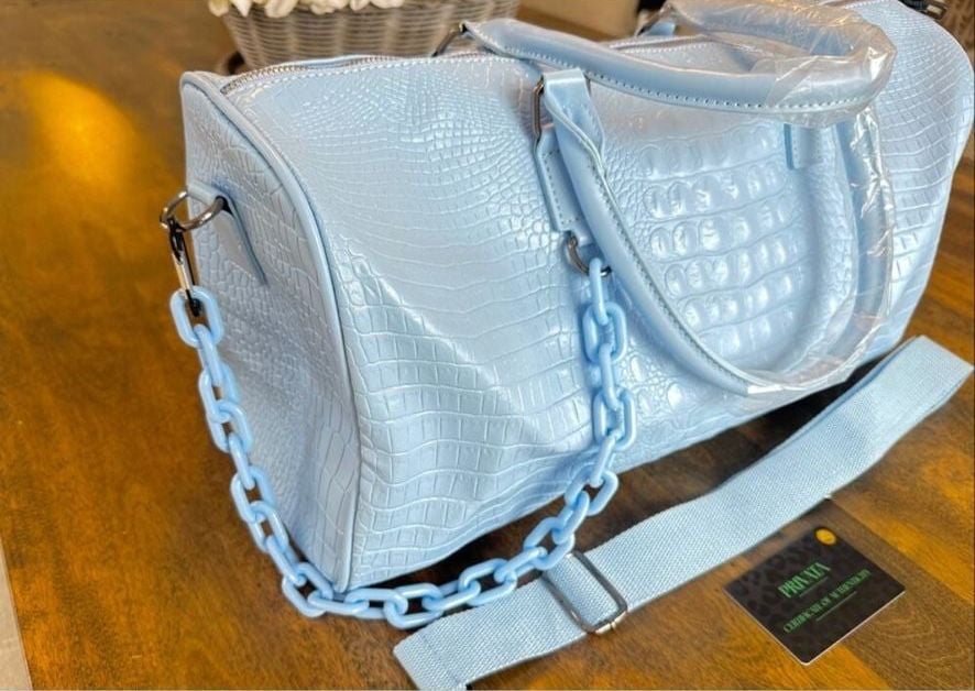 New Privata Celeste Croco Holdall Croc-Embossed
Weekender Duffle Bag 5