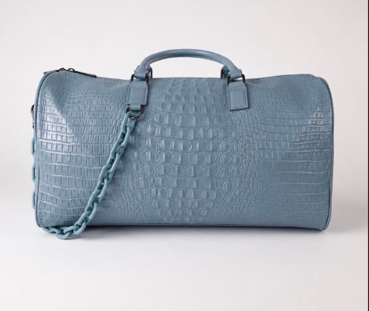 New Privata Celeste Croco Holdall Croc-Embossed
Weekender Duffle Bag 3