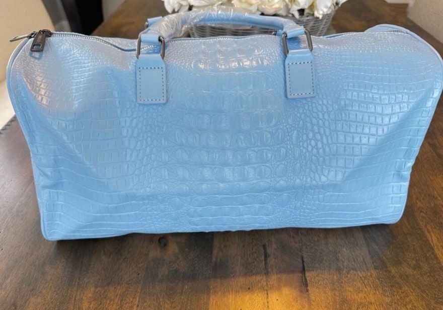New Privata Celeste Croco Holdall Croc-Embossed
Weekender Duffle Bag 8