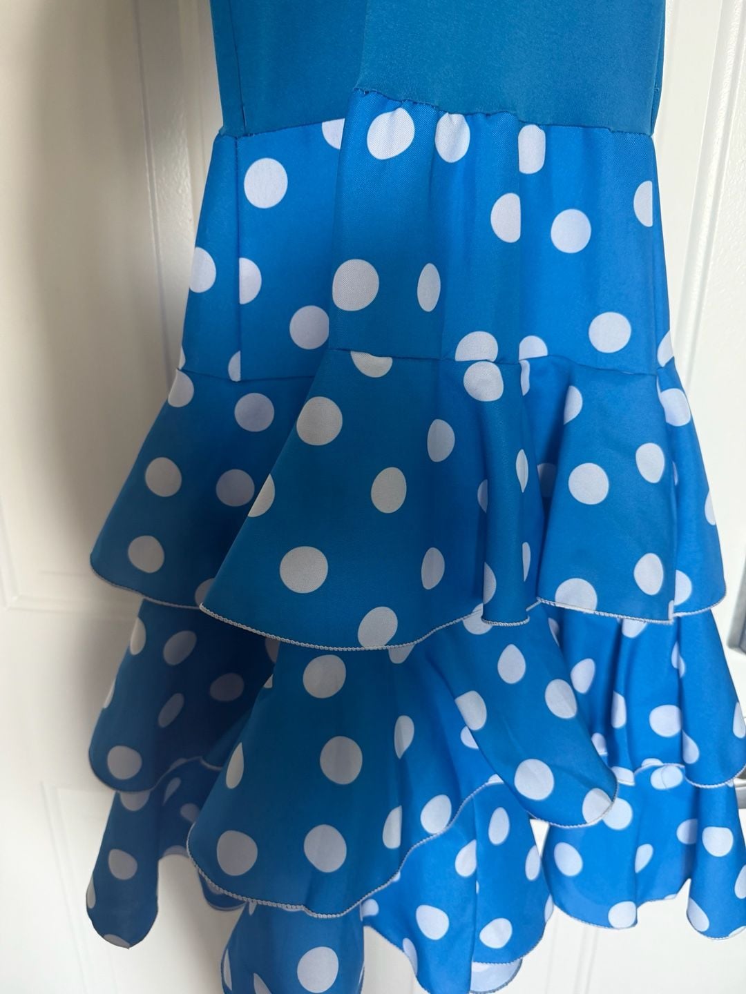 Flamenco Dress Size 8 Blue White Polka Dot Ruffle Fringe Dance Costume 5