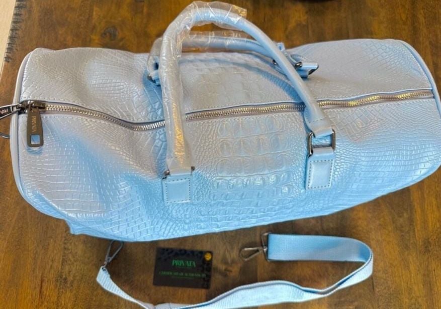 New Privata Celeste Croco Holdall Croc-Embossed
Weekender Duffle Bag 13