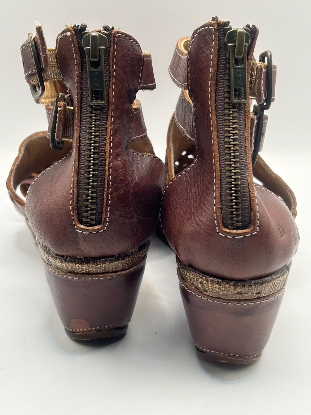 Redhawk Leather Co. Wedge Sandals Size 9 Brown Woven Leather 4