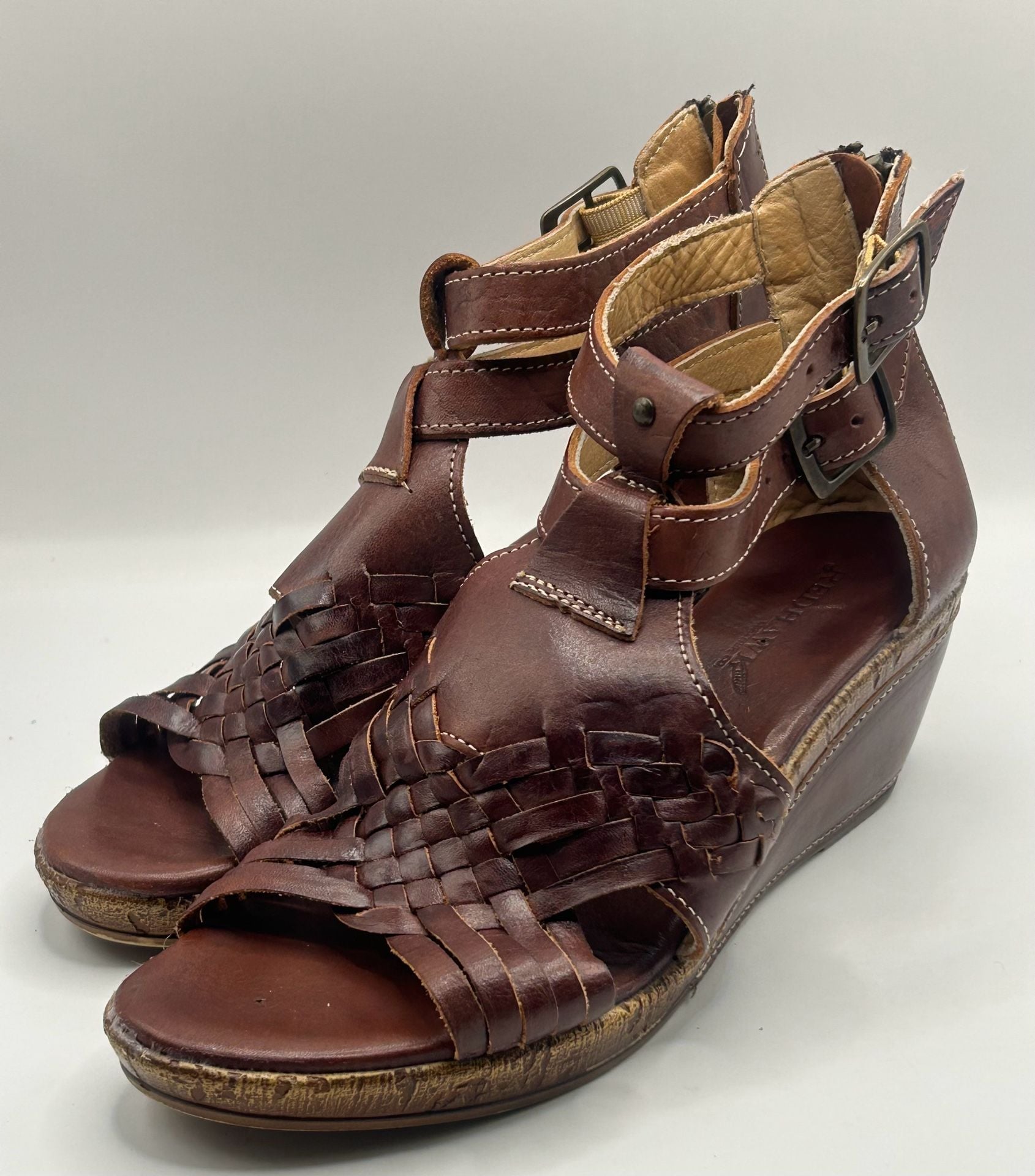 Redhawk Leather Co. Wedge Sandals Size 9 Brown Woven Leather 5
