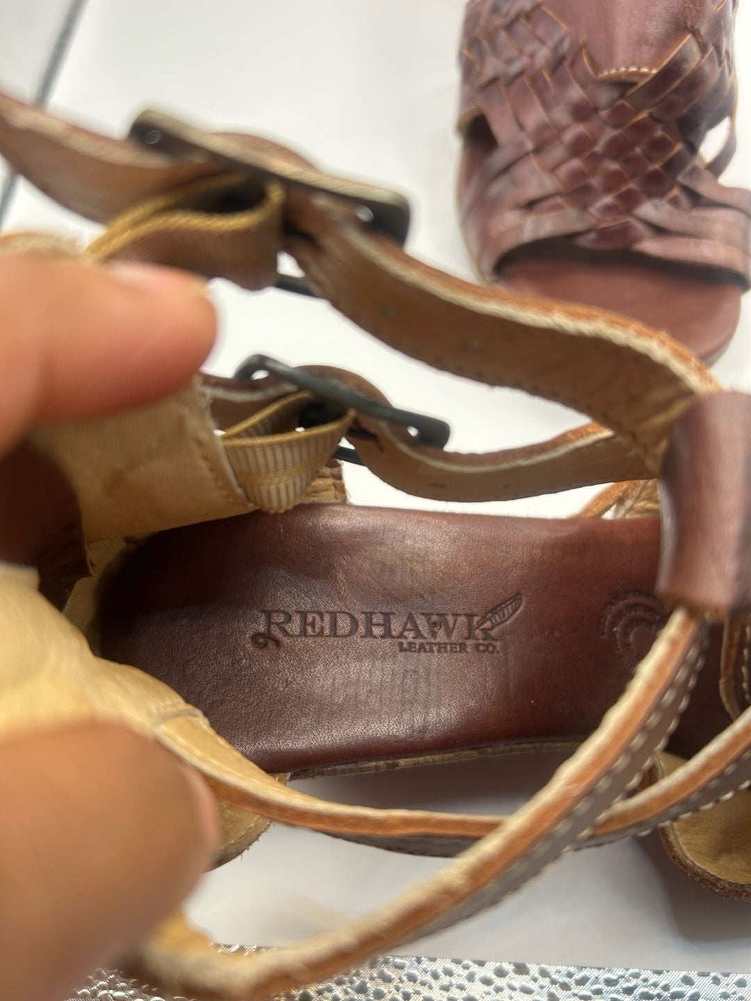 Redhawk Leather Co. Wedge Sandals Size 9 Brown Woven Leather 6