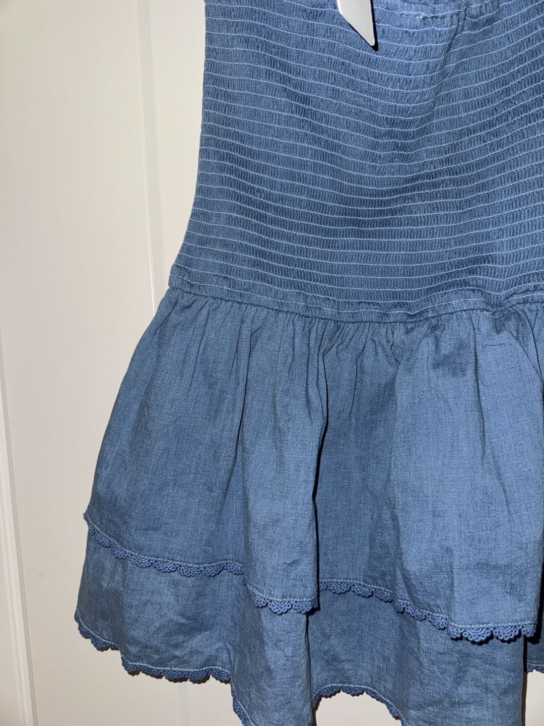 Sky to Moon Austin Ruffle Denim Dress Size L Blue Strapless Mini 4