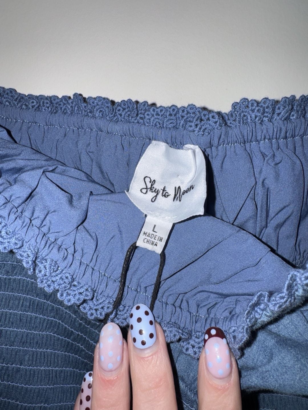 Sky to Moon Austin Ruffle Denim Dress Size L Blue Strapless Mini 5
