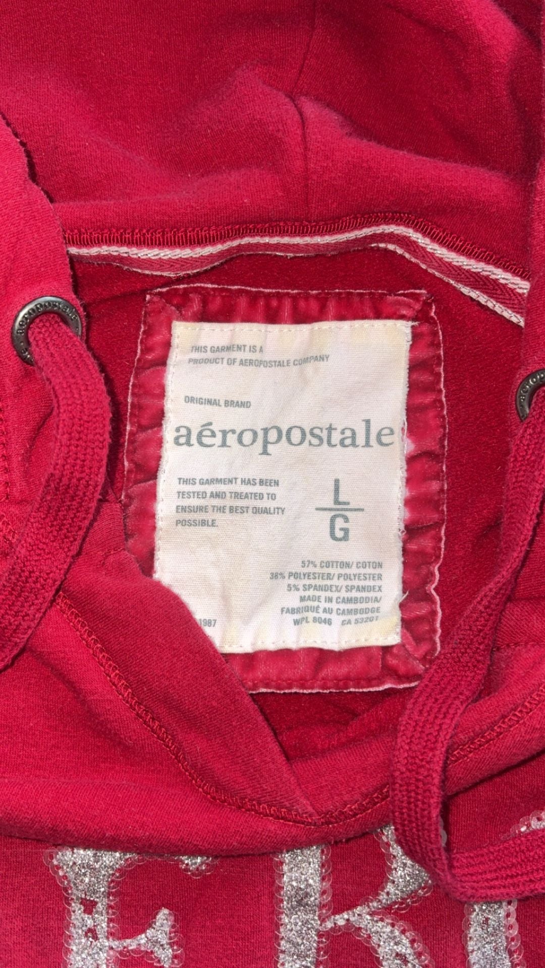 Y2K Aeropostale Hoodie Sweatshirt Size L Red Sequin Aero 34th Street 4