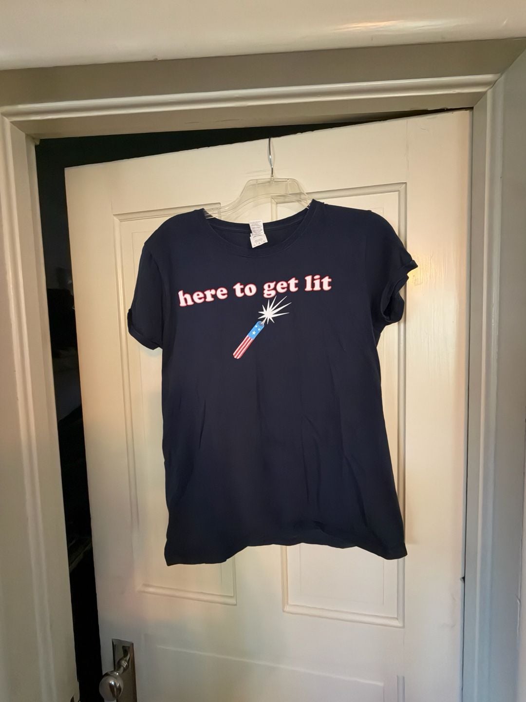 Gildan Here To Get Lit Graphic T-Shirt Size Large Blue 2