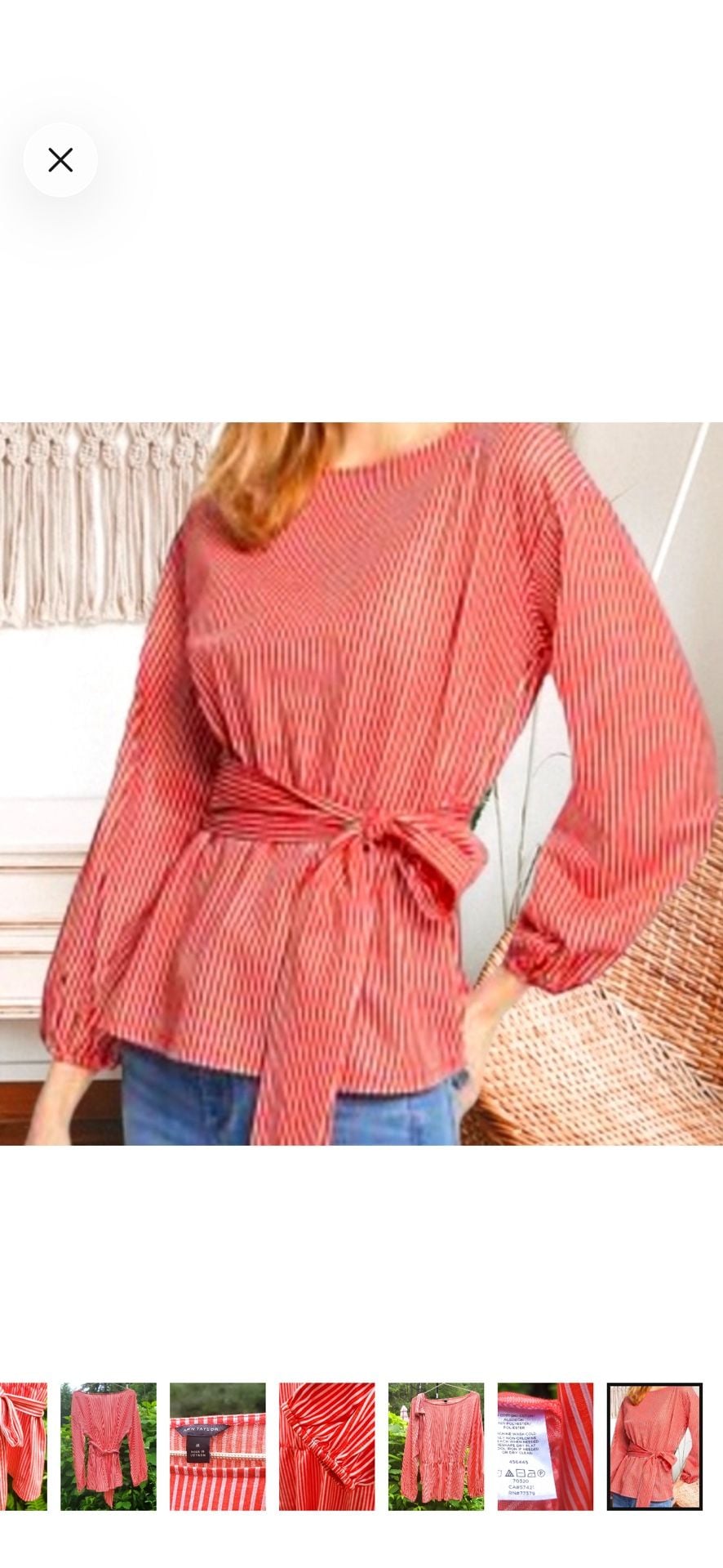 Ann Taylor Striped Blouse Size M Red White Tie Waist NWT 2