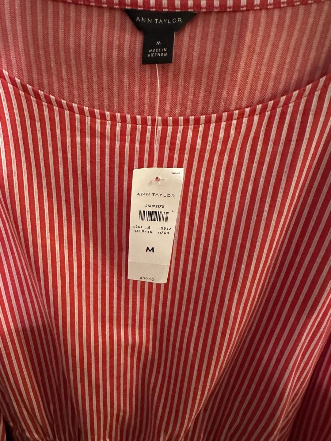 Ann Taylor Striped Blouse Size M Red White Tie Waist NWT 3