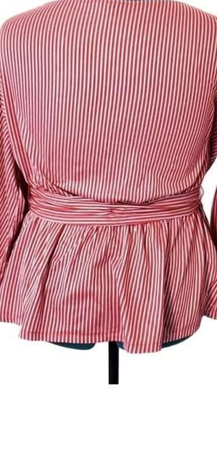 Ann Taylor Striped Blouse Size M Red White Tie Waist NWT 7