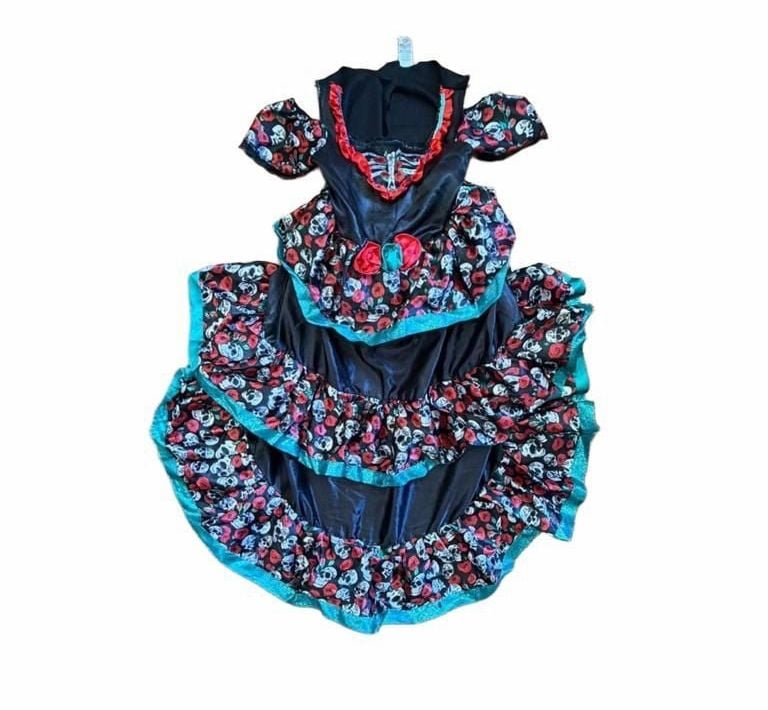 Day Of The Dead Costume Dress Size M 7/8 Skull Roses 2