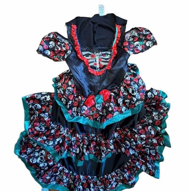 Day Of The Dead Costume Dress Size M 7/8 Skull Roses 3