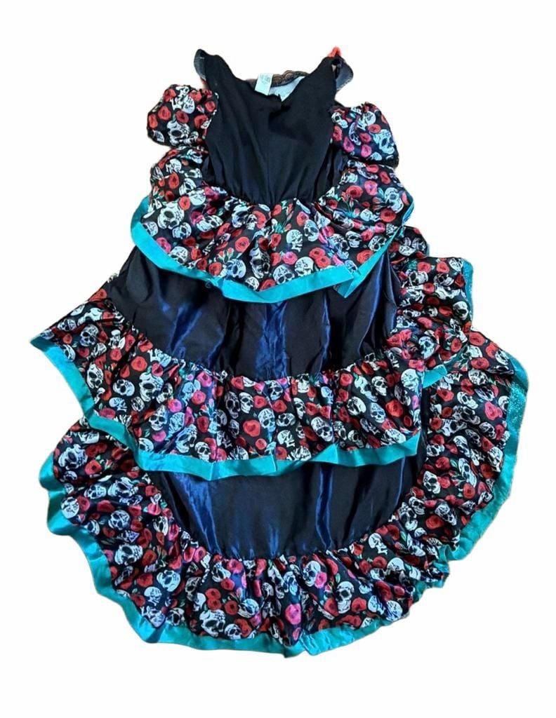 Day Of The Dead Costume Dress Size M 7/8 Skull Roses 5