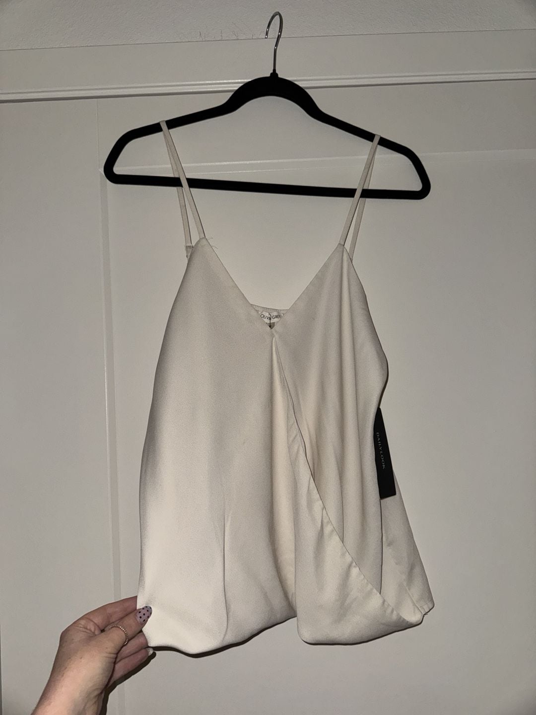 Olivia & Grey Cami Top Size S White Faux Wrap Draped 2