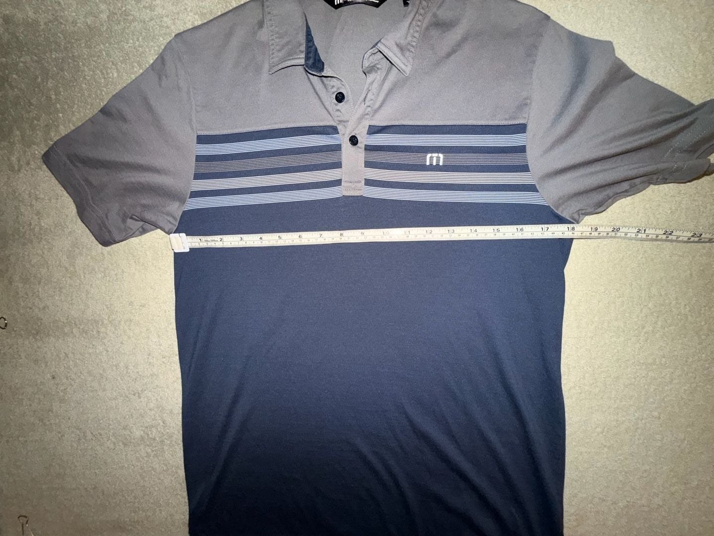 TravisMathew Striped Golf Polo Shirt Size S Gray Blue Short Sleeve 5