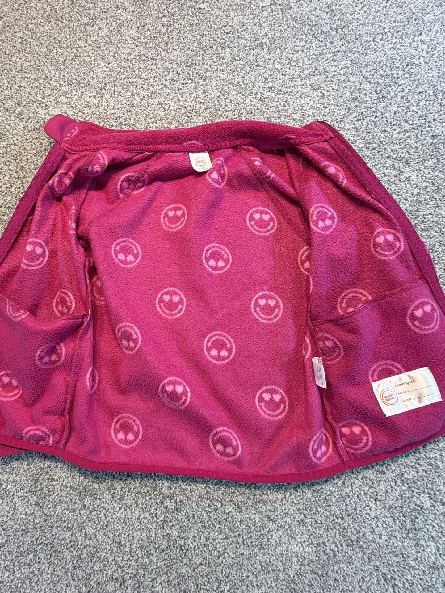 Wonder Nation Soft fleece Girls Full Zip Jacket Sz S 6-6X Hot Pink Smiley Faces 14