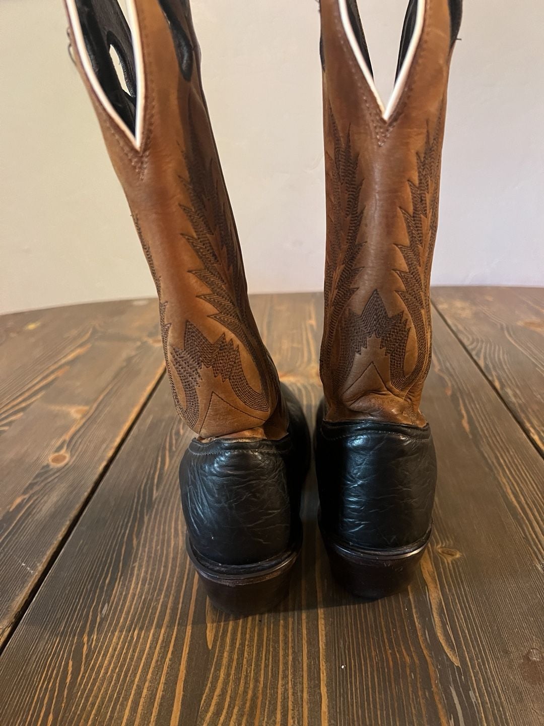 Tony Lama Western Boots Two Tone Black Brown 6B Leather 4