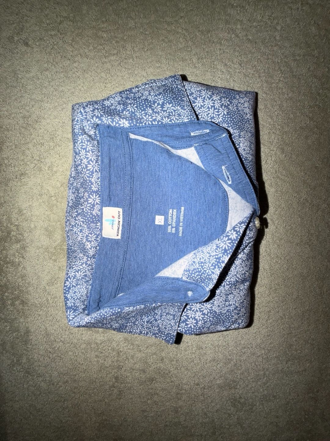Johnnie-O Hangin' Out Floral Polo Size XL Blue White Cotton Blend 12