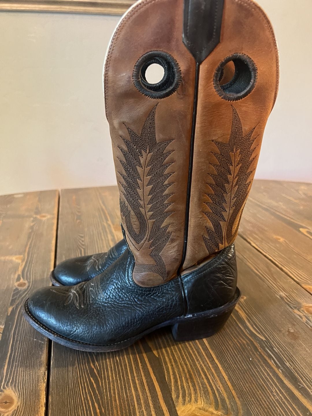 Tony Lama Western Boots Two Tone Black Brown 6B Leather 7