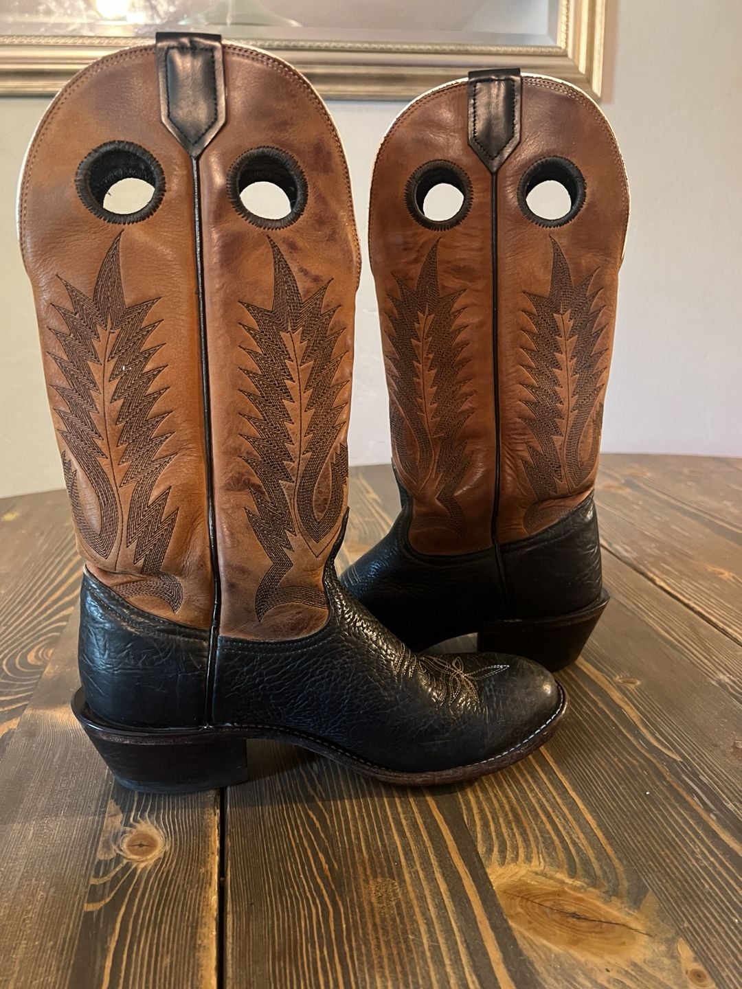 Tony Lama Western Boots Two Tone Black Brown 6B Leather 8