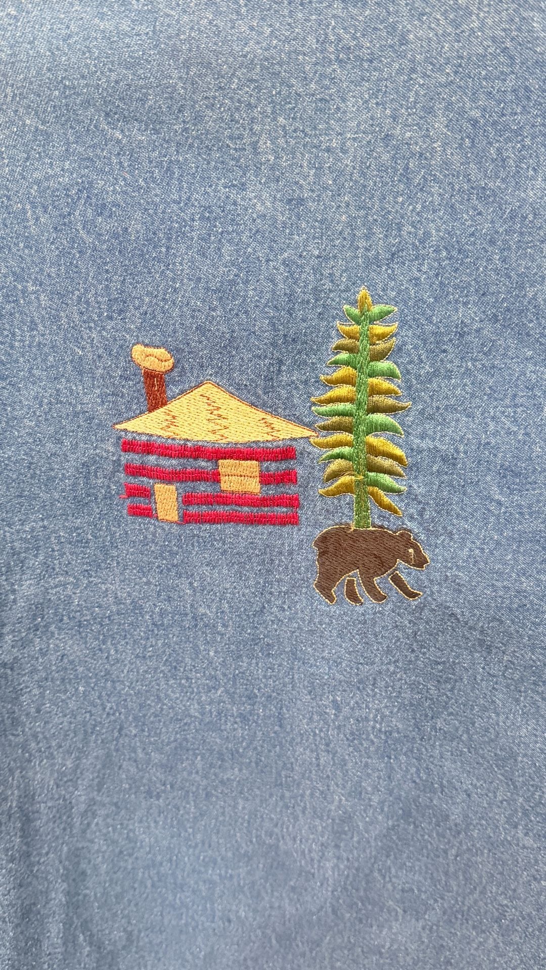 NorthCrest Embroidered Denim Jacket Size 14/16 Cabin Bear Pinecone 6