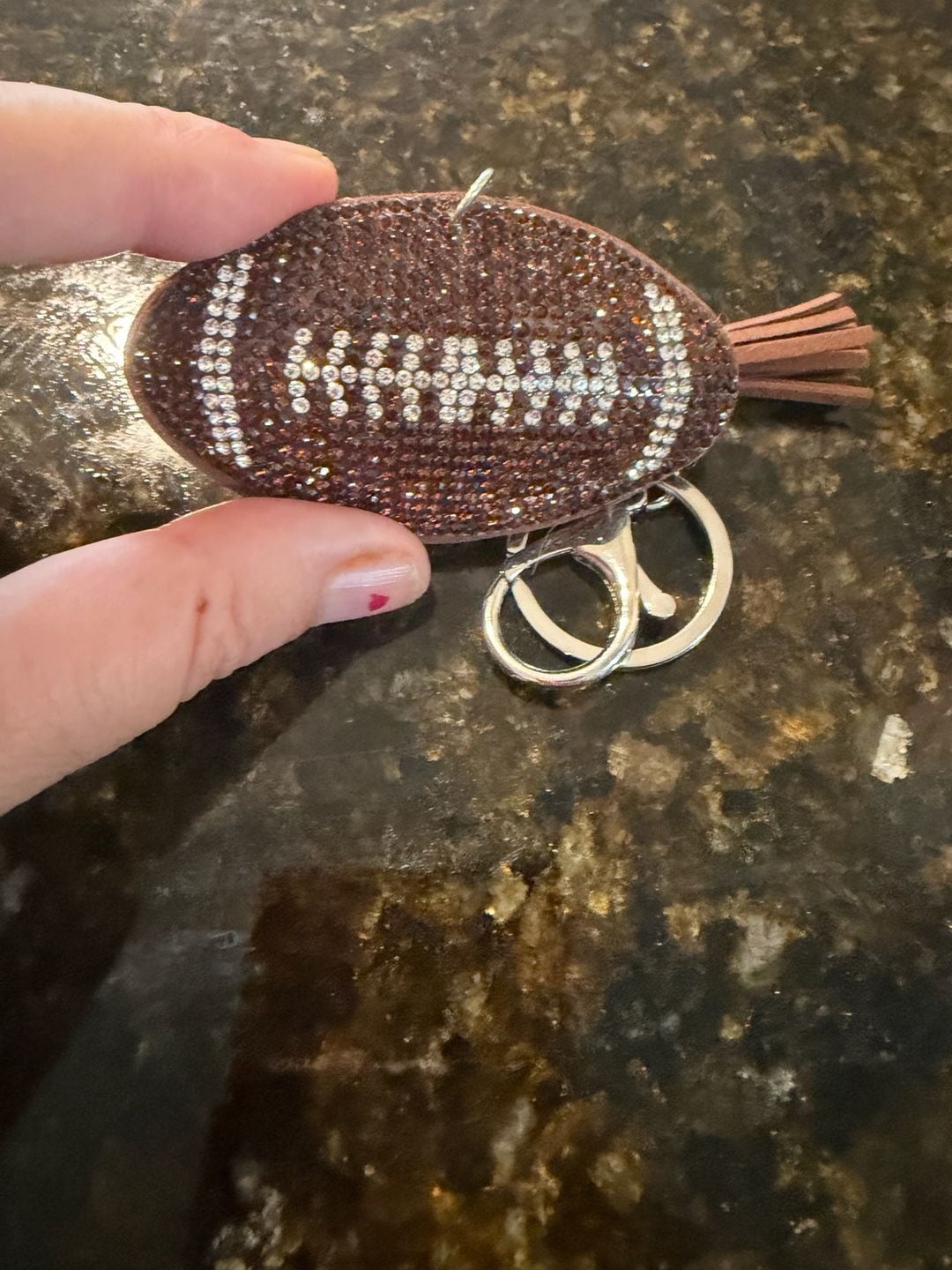 Rhinestone Football with Tassel Bag Charm and Keychain Brown 2