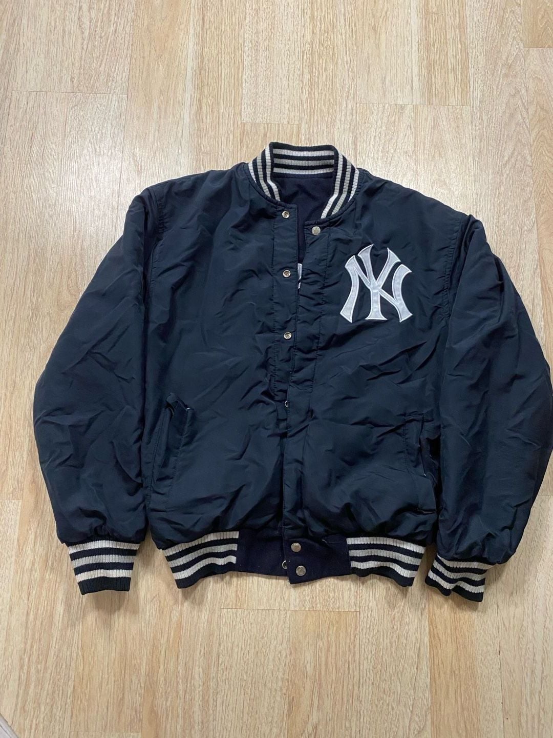 JH Design New York Yankees Reversible Varsity Jacket Navy Wool 7